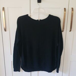 H&M Sweatshirt Womens XS Black Knit Long Sleeve Top Gold Zipper Cozy Sweater